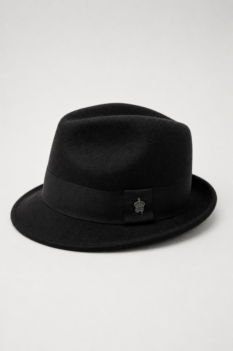Christys’ Crown Collection Black Wool Fedora Hat S/M Plaid Lined Classic